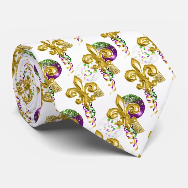 Mardi Gras Fleur De Lis Gold Celebration Tie (Rolled)