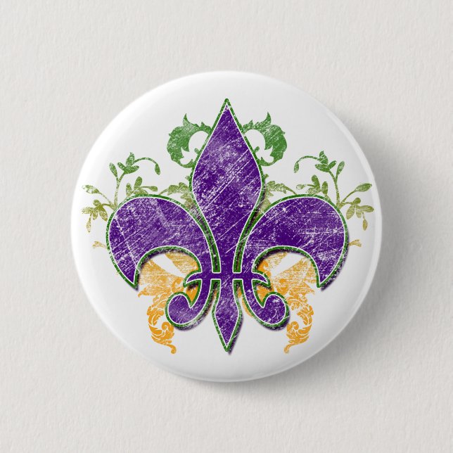 Mardi Gras Fleur-de-Lis Grunge Button (Front)