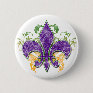 Mardi Gras Fleur-de-Lis Grunge Button