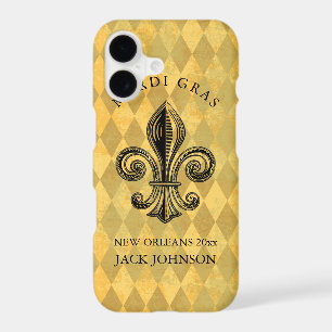 Mardi Gras Fleur-de-lis Harlequin Add Name & Year