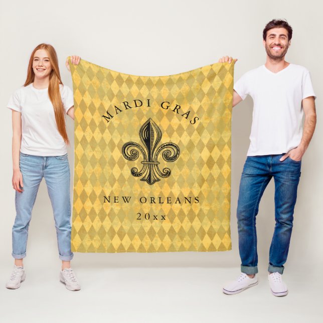Mardi Gras Fleur-de-lis Harlequin Add Year Fleece Blanket (In Situ)