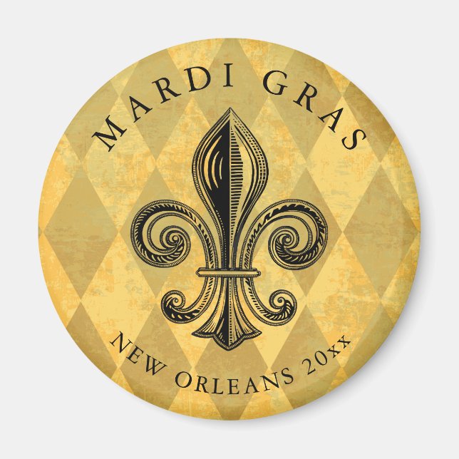 Mardi Gras Fleur-de-lis Harlequin Add Year Magnet (Front)