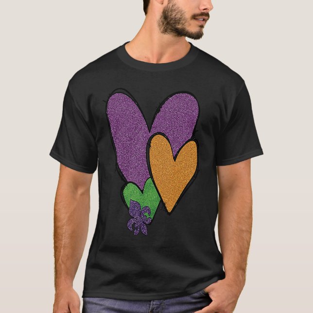 Mardi Gras Fleur De Lis Heart Fat Tuesday Mardi Gr T-Shirt (Front)
