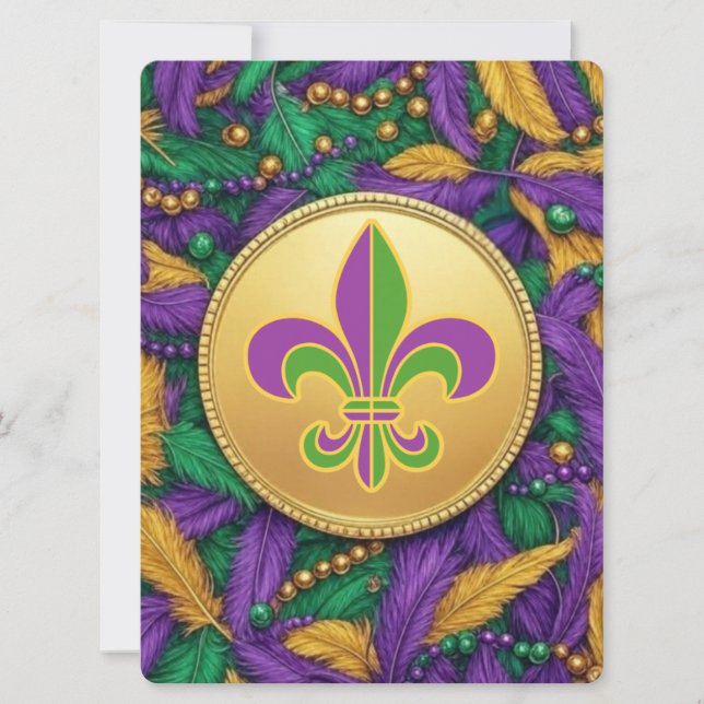 Mardi Gras Fleur de lis Holiday Card (Front)