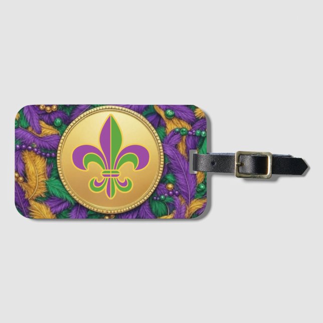 Mardi Gras Fleur de lis Luggage Tag (Front Horizontal)