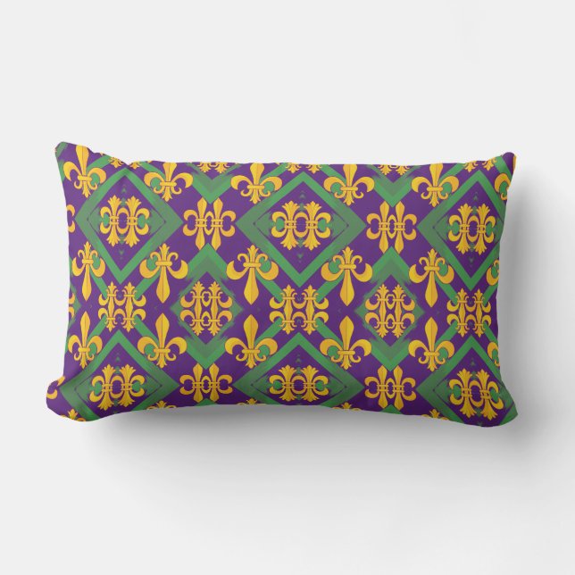 Mardi Gras Fleur de lis Lumbar Cushion (Front)