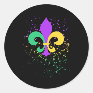 Mardi Gras Fleur De Lis Paint Splatter Nola Classic Round Sticker