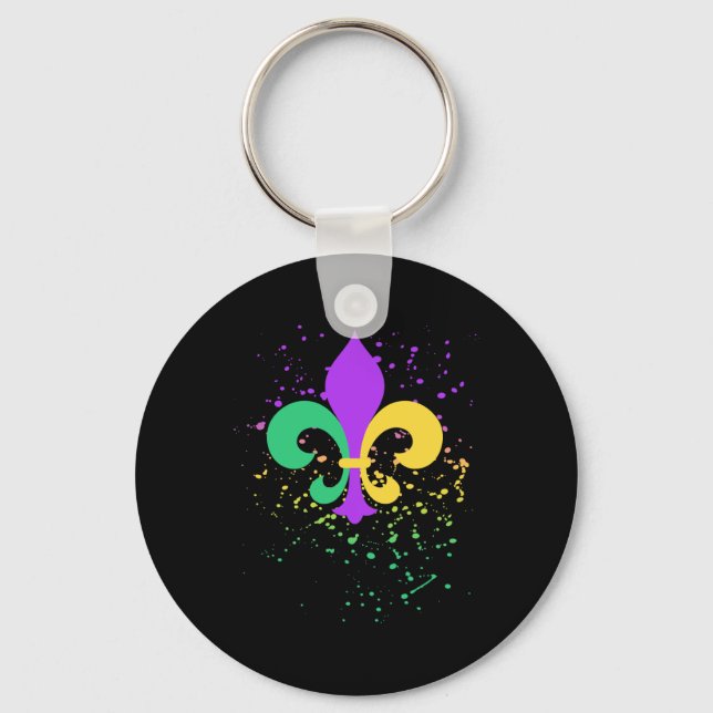 Mardi Gras Fleur De Lis Paint Splatter Nola  Key Ring (Front)