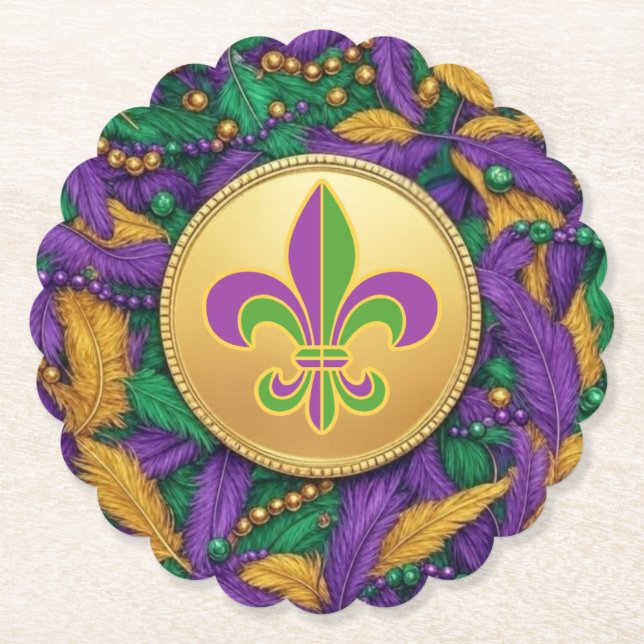 Mardi Gras Fleur de lis Paper Coaster (Front)