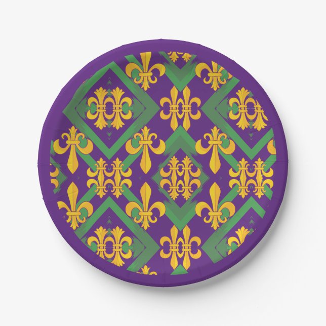 Mardi Gras Fleur de lis Paper Plate (Front)