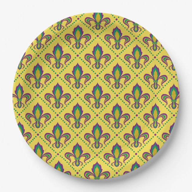 Mardi Gras Fleur De Lis Paper Plate (Front)