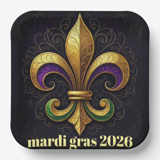 Mardi Gras Fleur de Lis Party Paper Plate (Front)