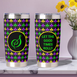 Mardi Gras Fleur de Lis Pattern Custom Monogram Insulated Tumbler