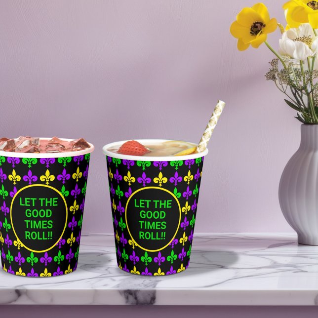 Mardi Gras Fleur de Lis Pattern Custom Text Paper Cups (Creator Uploaded)