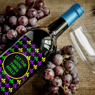 Mardi Gras Fleur de Lis Pattern Custom Text Wine Label