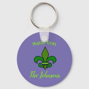 Mardi Gras Fleur de Lis Personalised Key Chain