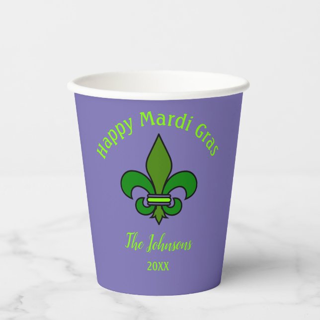 Mardi Gras Fleur de Lis Personalised Paper Cups (Front)