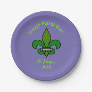 Mardi Gras Fleur de Lis Personalised Paper Plates