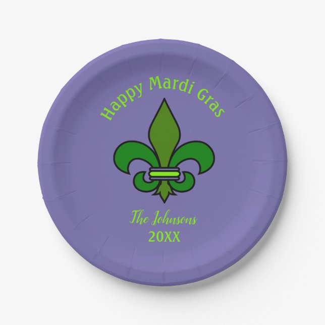 Mardi Gras Fleur de Lis Personalised Paper Plates (Front)