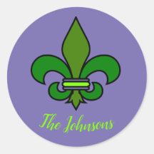 Mardi Gras Fleur de Lis Purple and Green Stickers