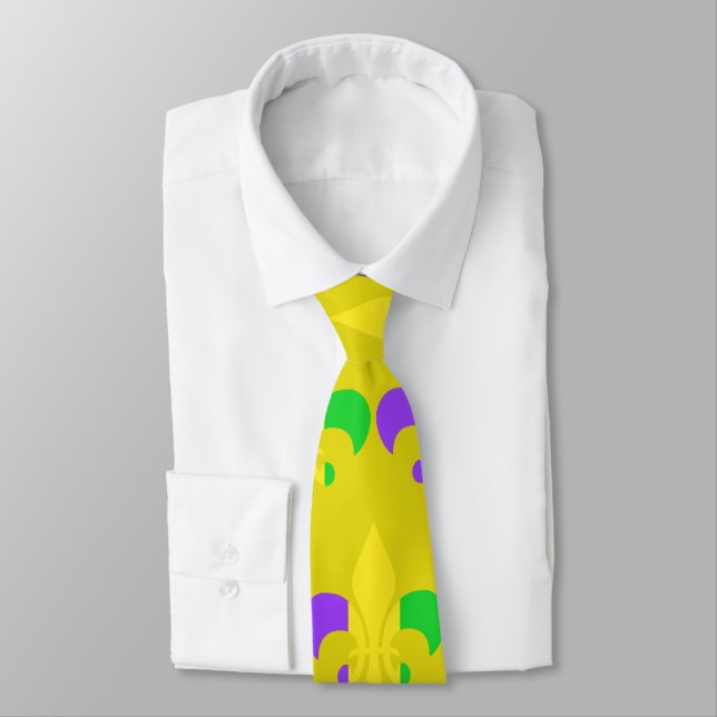 Mardi Gras Fleur-de-Lis Purple Green Yellow Tie (Tied)