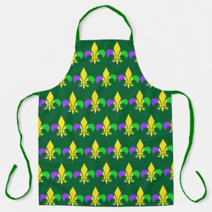 Mardi Gras Fleur-de-Lis Purple Yellow Green Apron