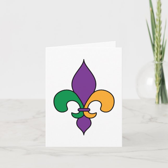 Mardi Gras Fleur de Lis Purple Yellow Green Card (Front)