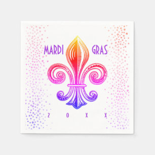Mardi Gras Fleur De Lis Rainbow Confetti Napkin