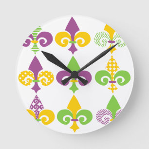 Mardi Gras Fleur de Lis Round Clock