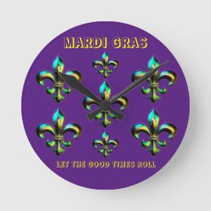 Mardi Gras Fleur De Lis Round Clock
