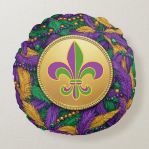 Mardi Gras Fleur de lis Round Cushion