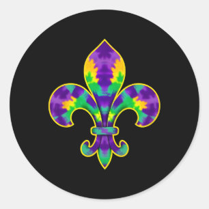 Mardi Gras Fleur De Lis Tie Dye New Orleans Classic Round Sticker