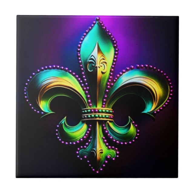 Mardi Gras Fleur De Lis  Tile (Front)