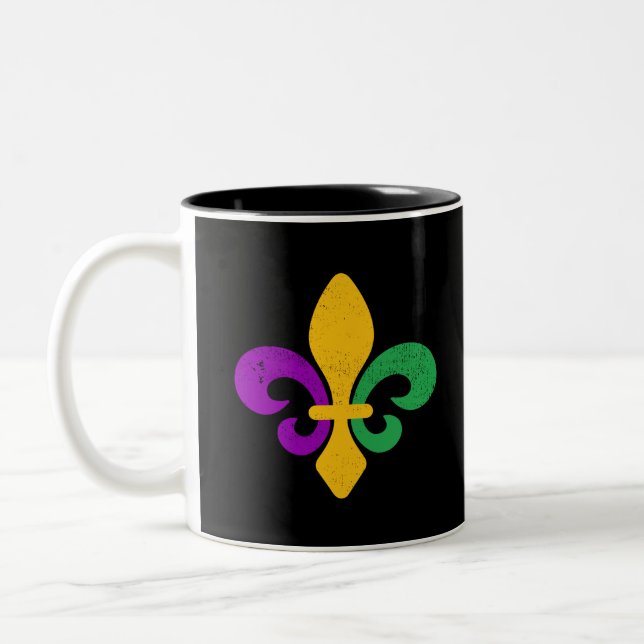 Mardi Gras Fleur De Lis Two-Tone Coffee Mug (Left)
