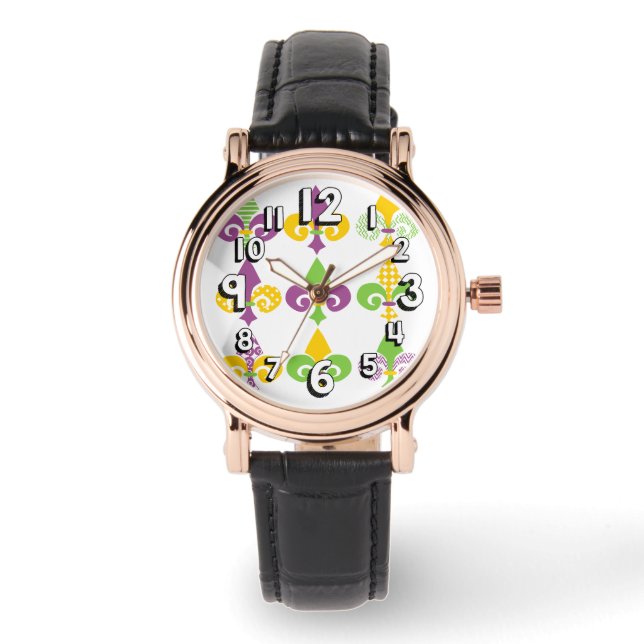 Mardi Gras Fleur de Lis Watch (Front)