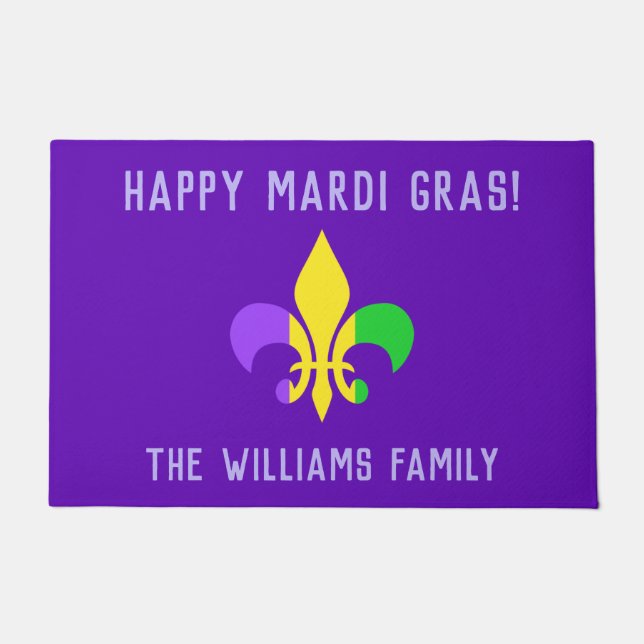 Mardi Gras Fleur-de-Lis Yellow Green Purple Doorma Doormat (Front)