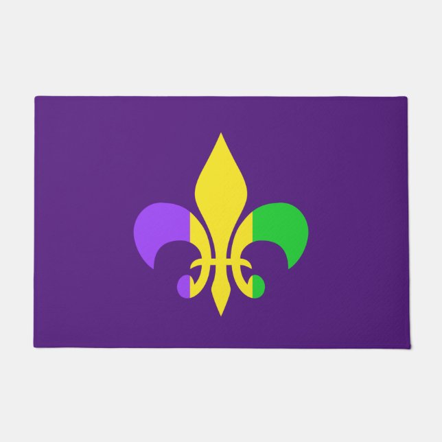 Mardi Gras Fleur-de-Lis Yellow Green Purple Doormat (Front)