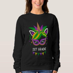 Mardi Gras Fleur De Lys Mask Unicorn 1st Grade Kid Sweatshirt