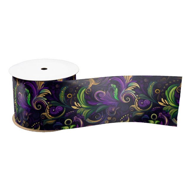 Mardi Gras floral pattern Satin Ribbon (Spool)