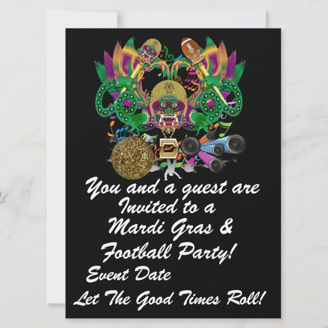 Mardi Gras & Football 6.5" x 8.75" View Hints Plse Invitation (Front)
