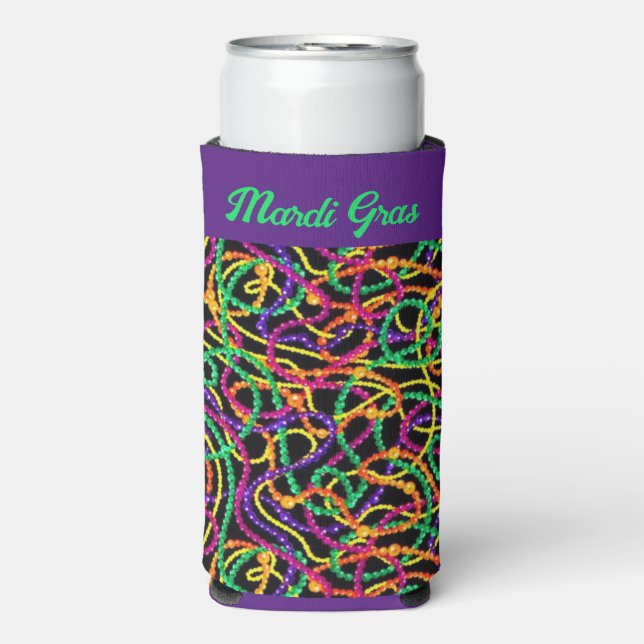 Mardi Gras For Beads & Beer Tall Seltzer Can Cooler (Seltzer Front)