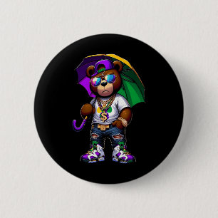 Mardi Gras For Boys Mens Hip Hop Teddy Bear New Or 6 Cm Round Badge