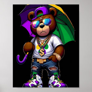 Mardi Gras For Boys Mens Hip Hop Teddy Bear New Or Poster