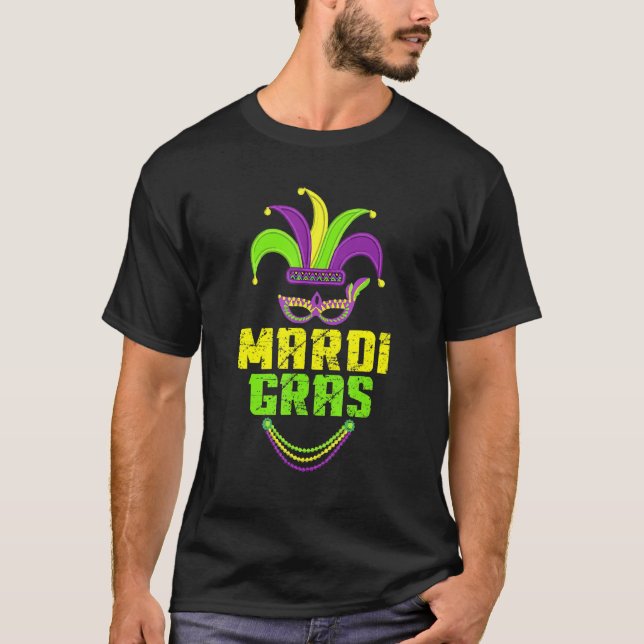 Mardi Gras  For Men Jester Costume Mask Parade T-Shirt (Front)