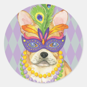 Mardi Gras Frenchie Classic Round Sticker