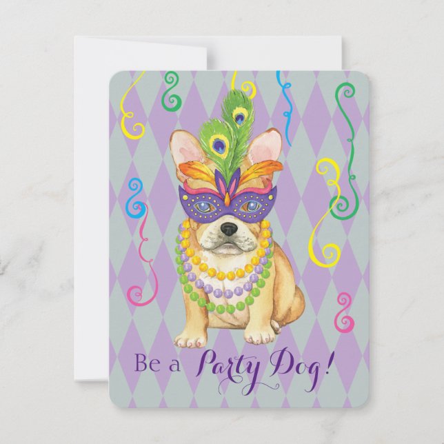 Mardi Gras Frenchie Invitation (Front)
