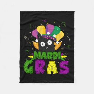 Mardi Gras Funny Black Cat Wearing Clown Cat Mardi Fleece Blanket