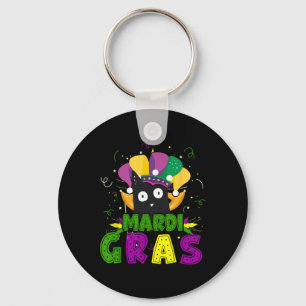 Mardi Gras Funny Black Cat Wearing Clown Cat Mardi Key Ring
