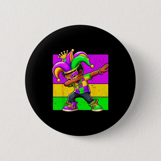 Mardi Gras Funny Dabbing Black Boy Jester Hat Kid  6 Cm Round Badge (Front)