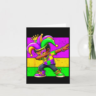 Mardi Gras Funny Dabbing Black Boy Jester Hat Kid  Card